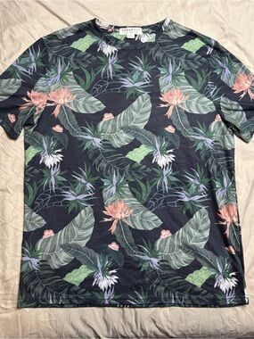 Urban Man Men’s Tropical Floral Crew Tee - Black/Green Large